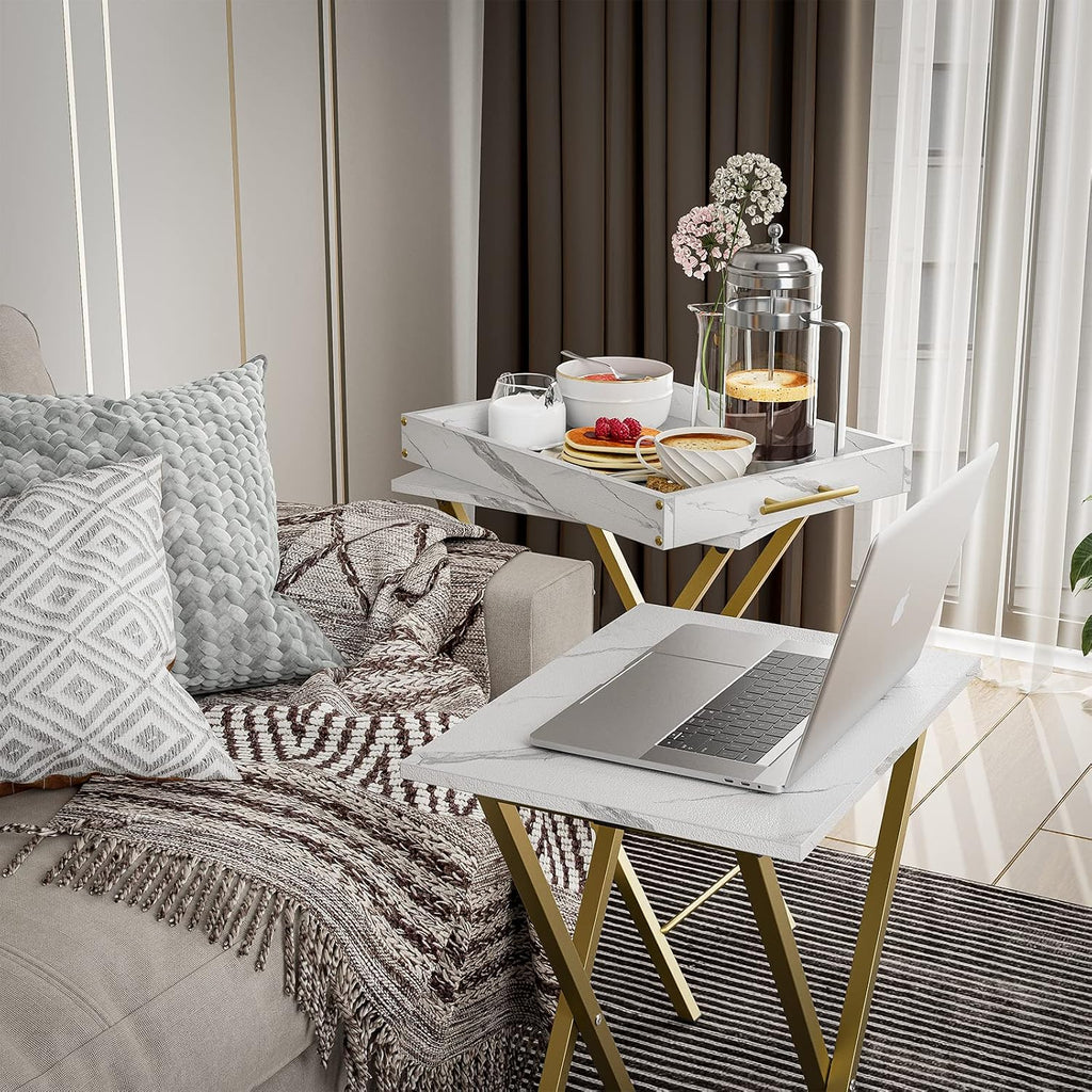 Set Two Folding TV Tray Side Serving Tables