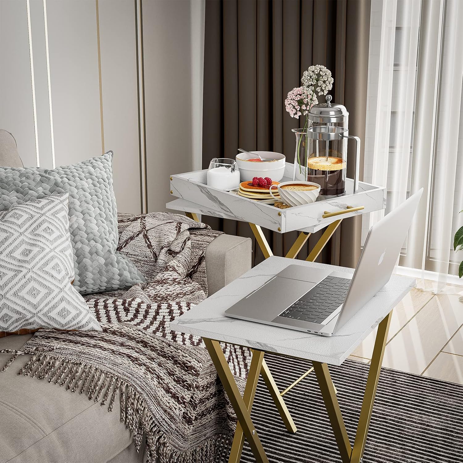 Set Two Folding TV Tray Side Serving Tables