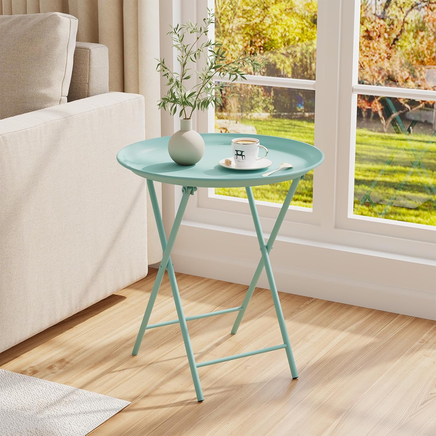 Green Round Folding Metal Side Table Two Packs
