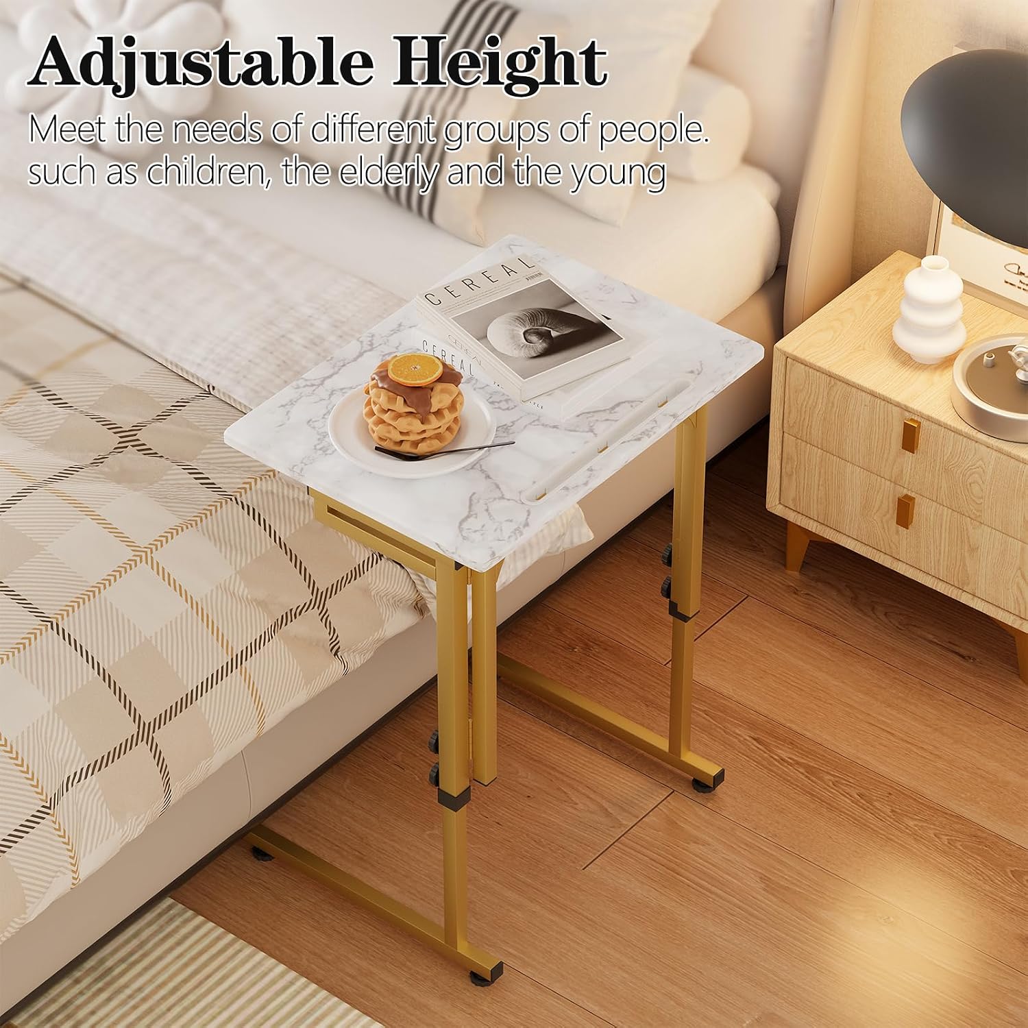 Adjustable C-Shaped Folding Marble Side Table