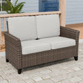 Brown Beige Wicker Loveseat Deep Patio Cushions