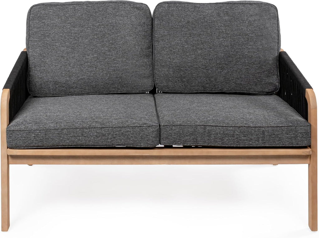 Gray Teak Acacia Loveseat Rope Polyester Cushions