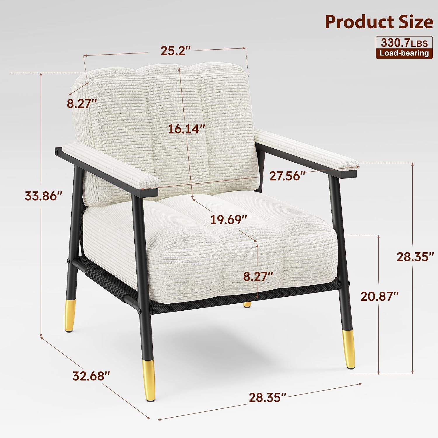 White Corduroy Accent Chair Sturdy Metal Frame