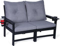 Black HDPE Loveseat Gray Cushions Cup Holder