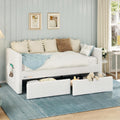 Cream Faux Fur Twin Daybed Drawers Charging Station