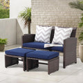 Navy Blue Wicker Loveseat Hidden Ottoman Set