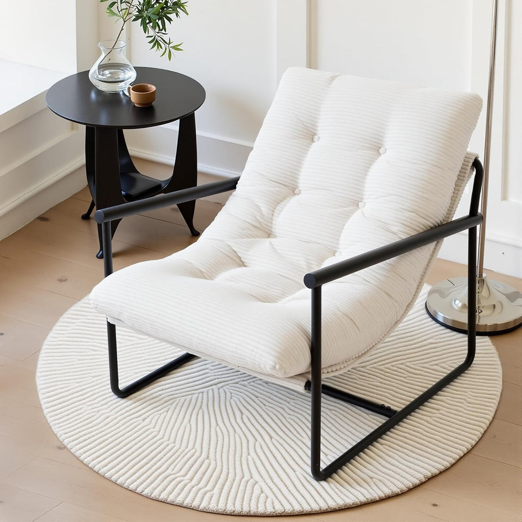 Beige Upholstered Metal Frame Accent Chair
