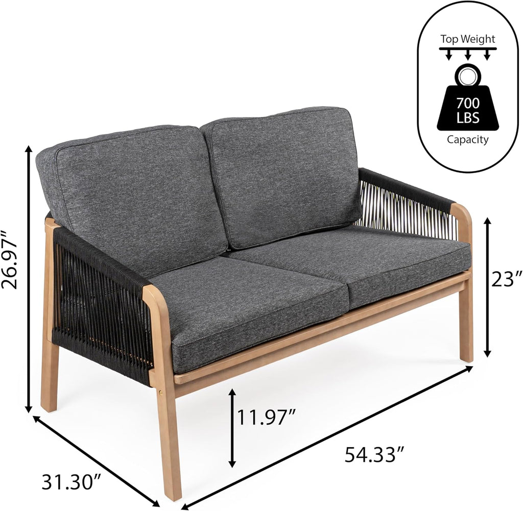 Gray Teak Acacia Loveseat Rope Polyester Cushions