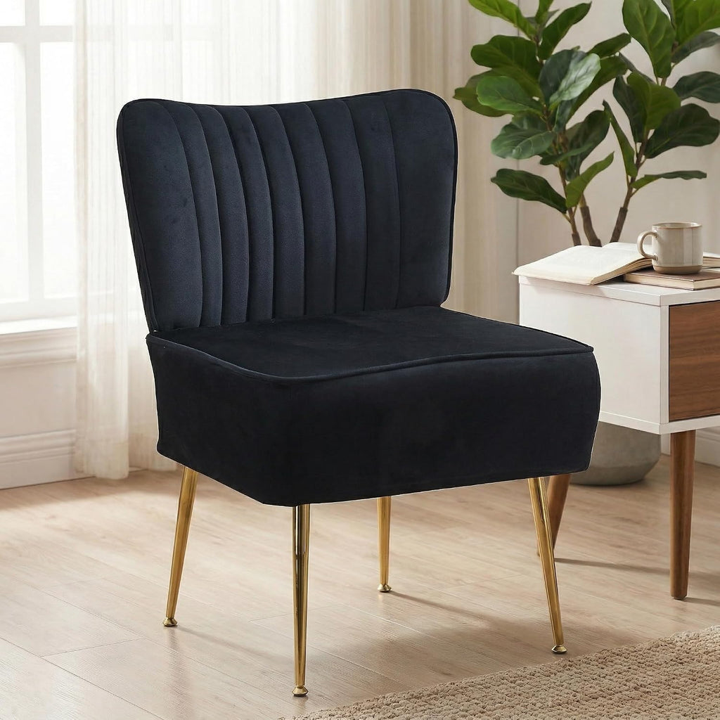 Black Velvet Accent Chairs 2 Pack Gold Metal Legs