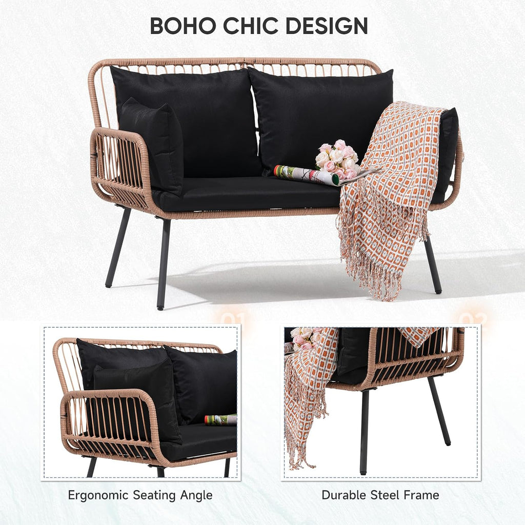 Verano Garden Wicker Loveseat Outdoor Cushions Pillows