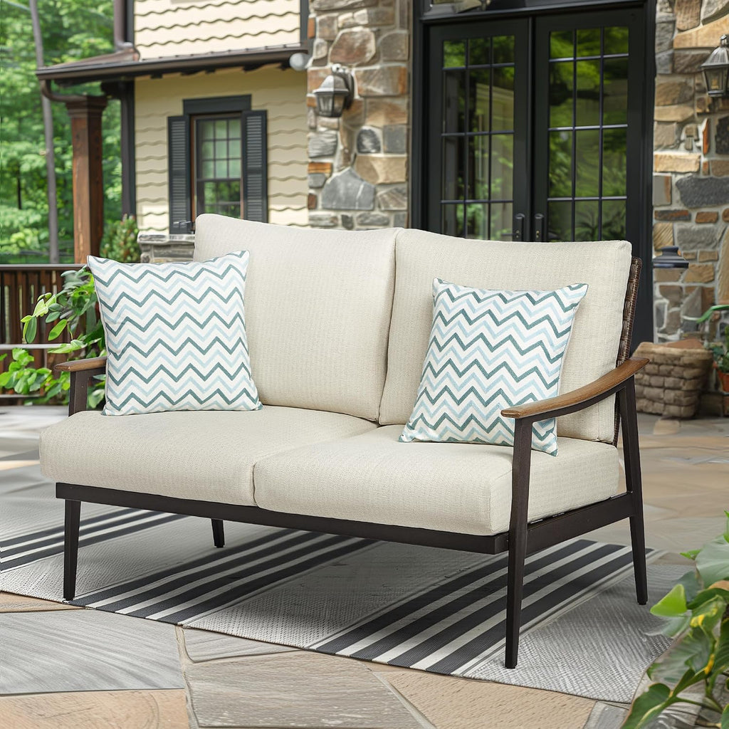 Metal Wicker Patio Loveseat Thick Comfort Cushions