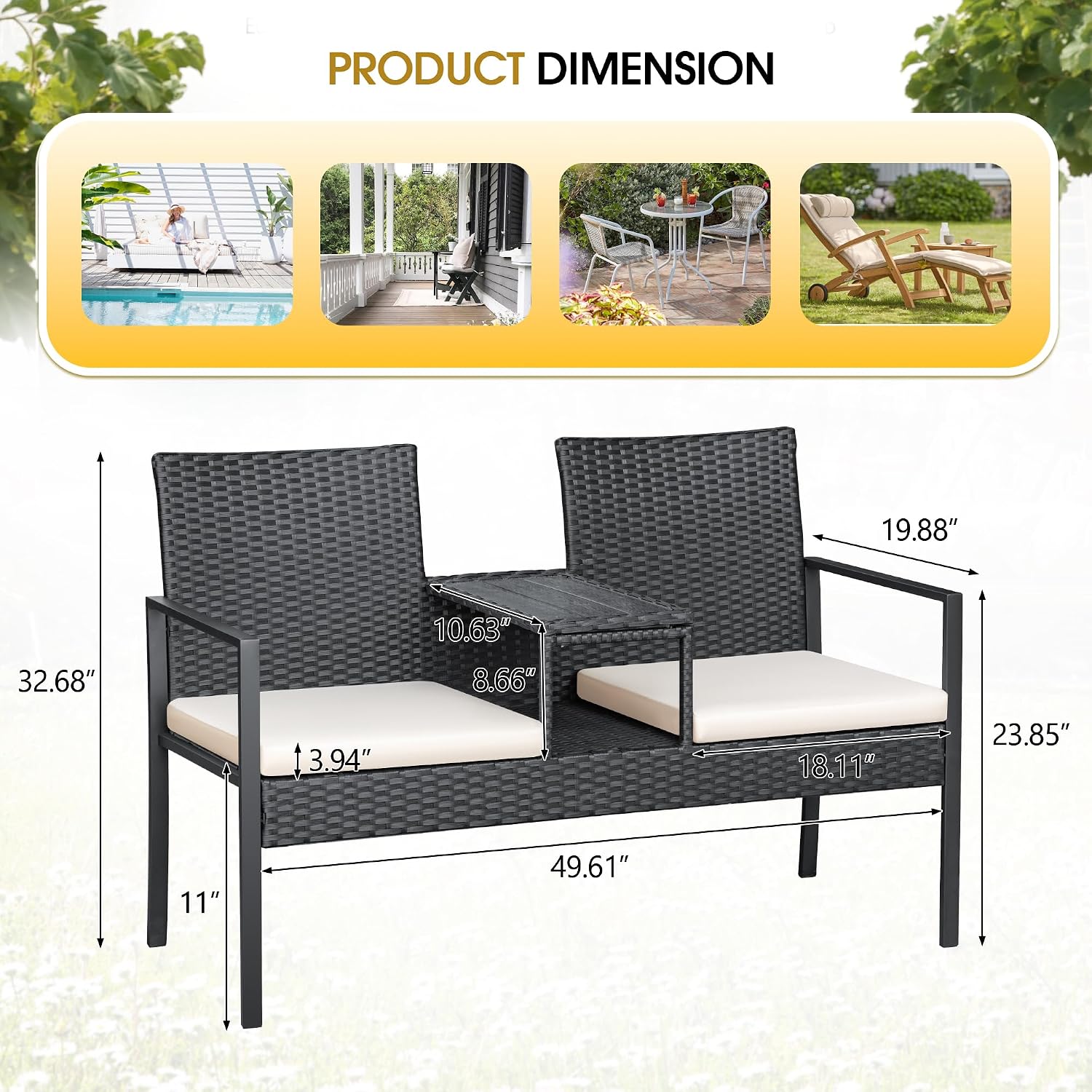 Beige Wicker Loveseat Built-in Table Cushions