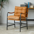 Light Brown PU Leather Chair Black Metal Frame