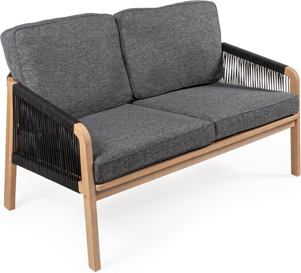 Gray Teak Acacia Loveseat Rope Polyester Cushions