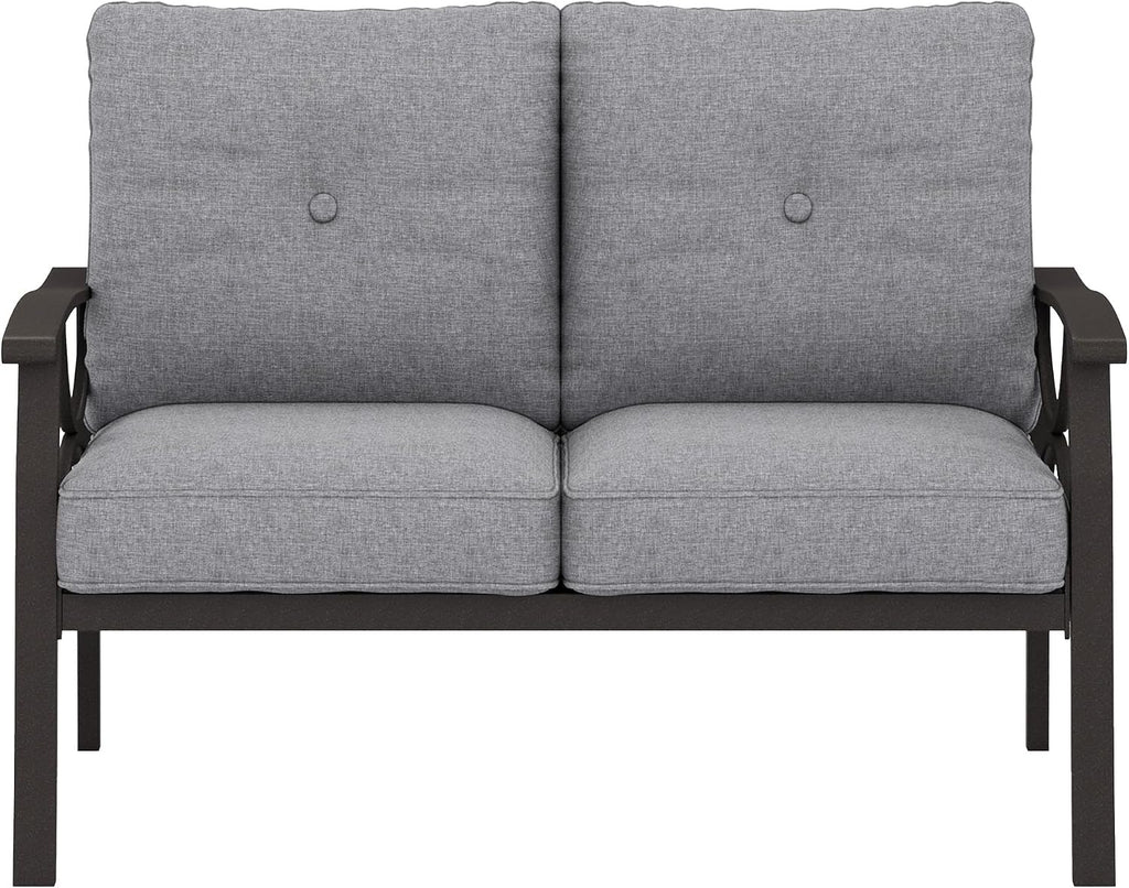 Khaki Metal Patio Loveseat Gray Outdoor Cushions
