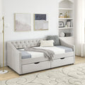 Beige Upholstered Twin Daybed Two Storage Drawers
