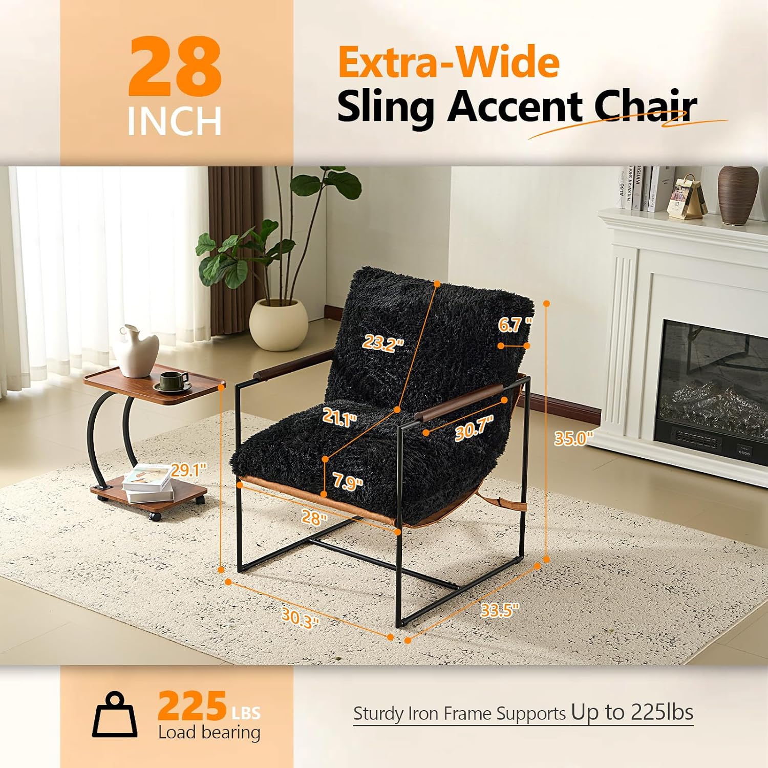 Black Sling Accent Chair Metal Frame Microfiber