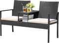 Beige Wicker Loveseat Built-in Table Cushions