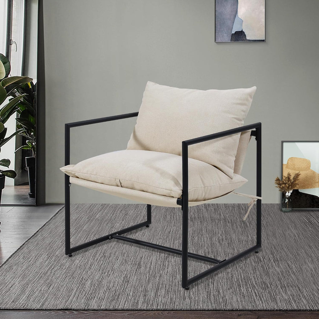 Beige Sling Accent Chair 2 Pack Metal Frame