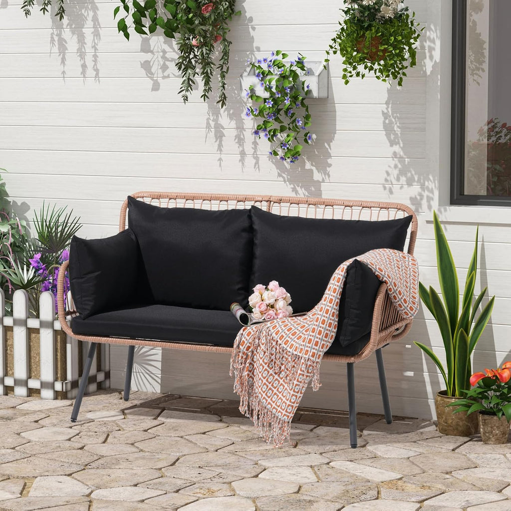Verano Garden Wicker Loveseat Outdoor Cushions Pillows