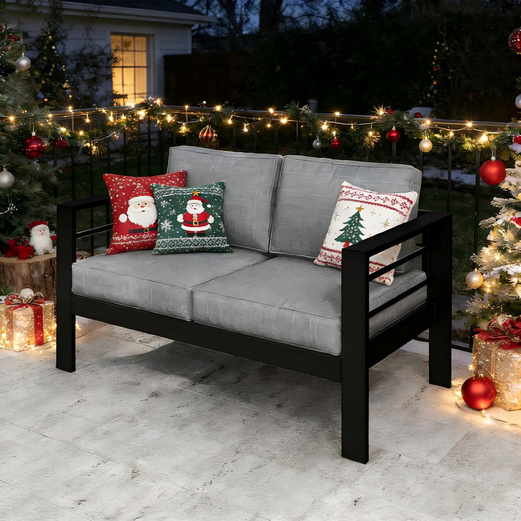 Light Grey Aluminum Patio Loveseat Olefin Cushions