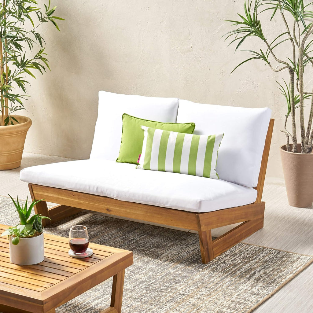 Teak White Acacia Wood Outdoor Loveseat Cushions