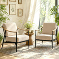 Beige Mid Century Accent Chairs 2 Pack Metal Frame