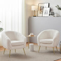 Ivory Boucle Barrel Chairs 2 Pack Gold Legs