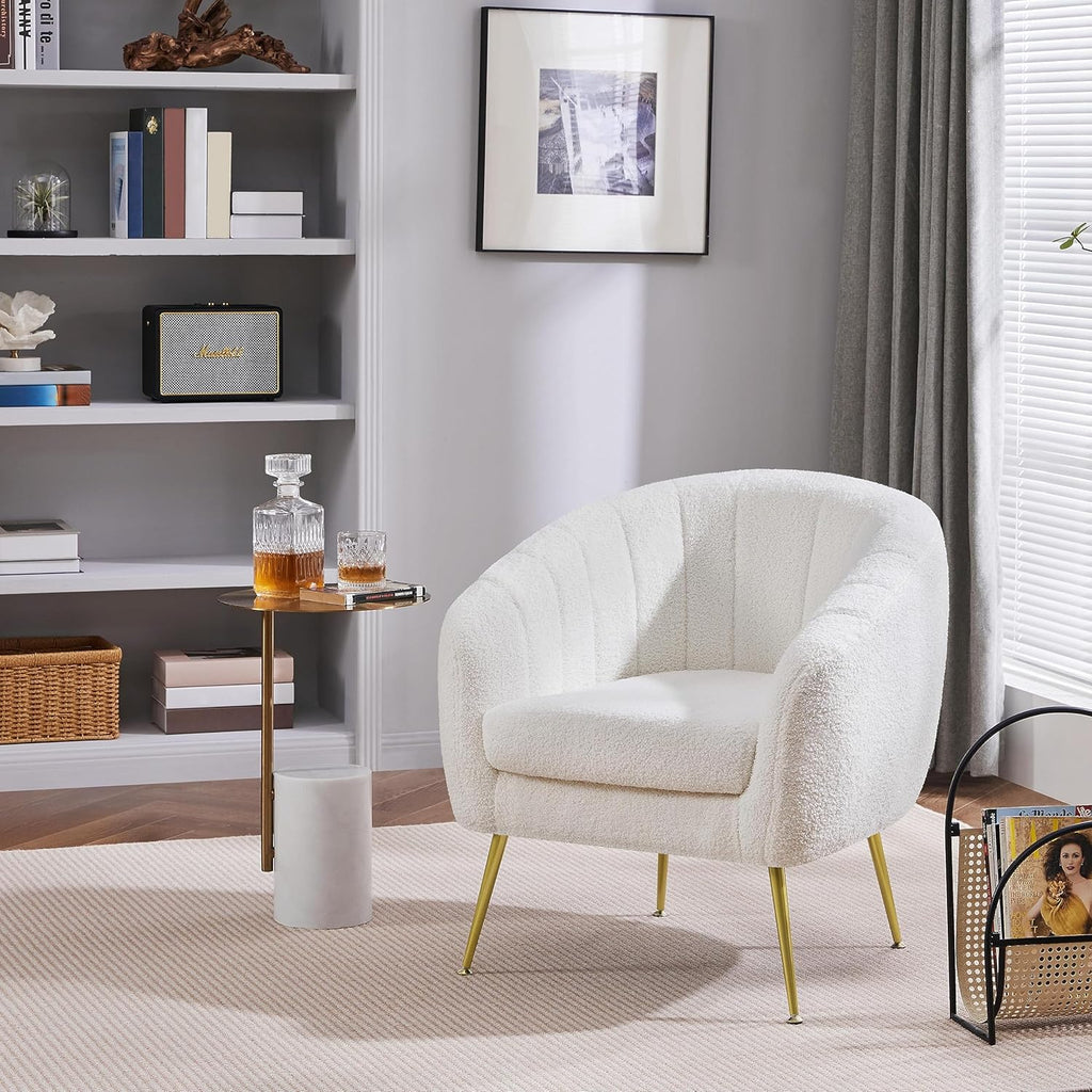 Ivory Boucle Barrel Chairs 2 Pack Gold Legs