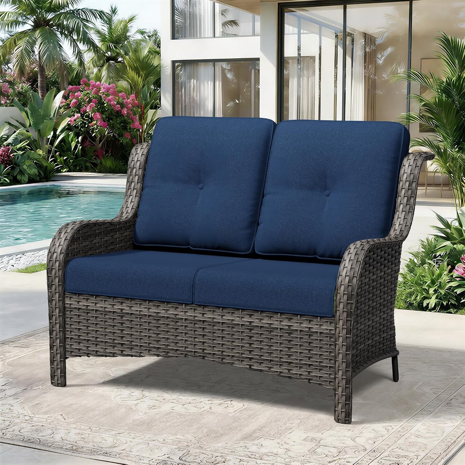 PE Rattan Wicker Patio Loveseat Olefin Cushions