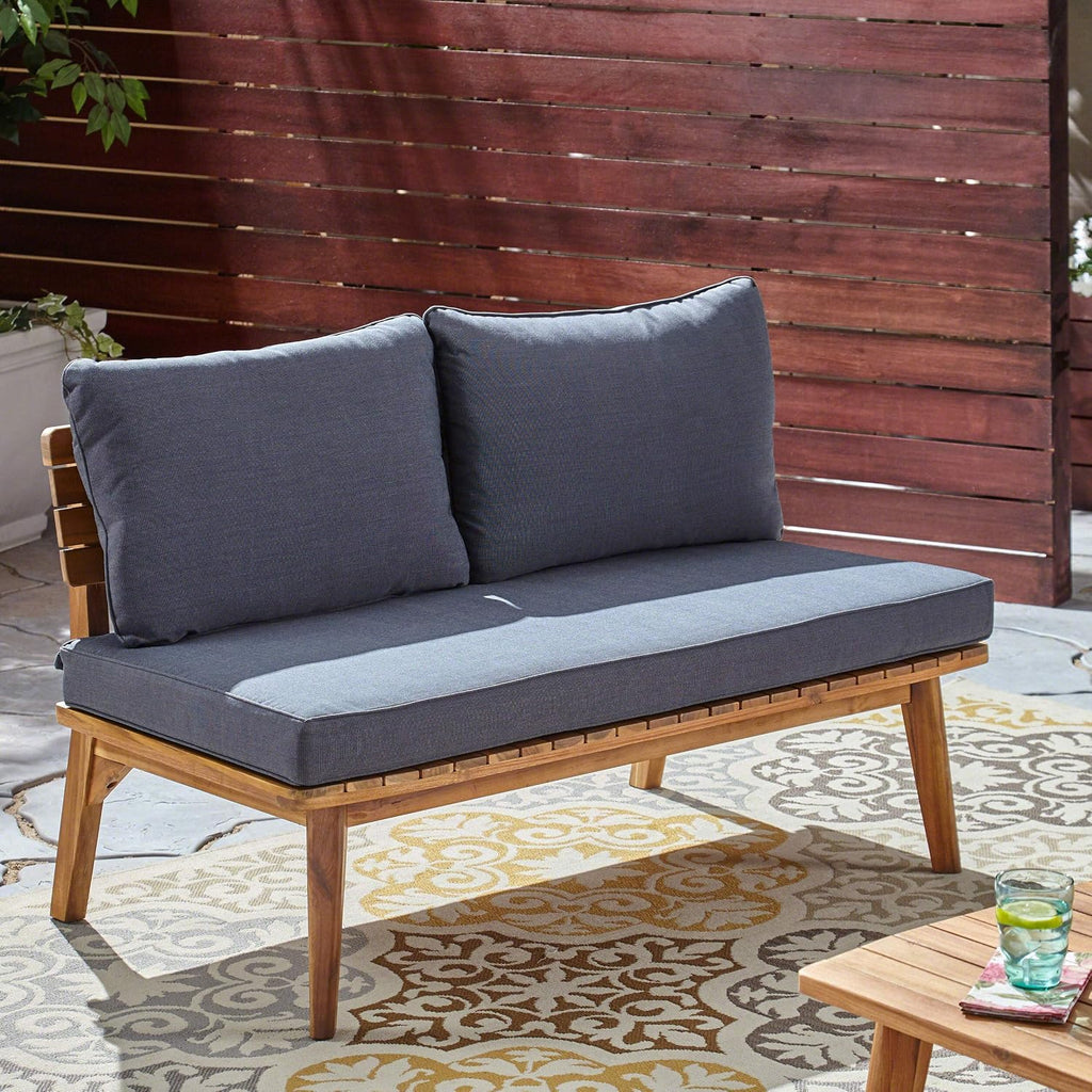 Acacia Wood Outdoor Loveseat Teak Gray Finish