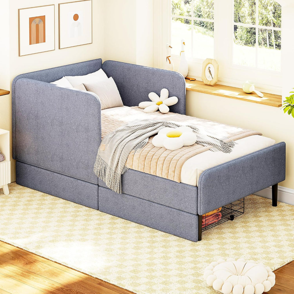 Light Grey Upholstered Twin Daybed Two Drawers