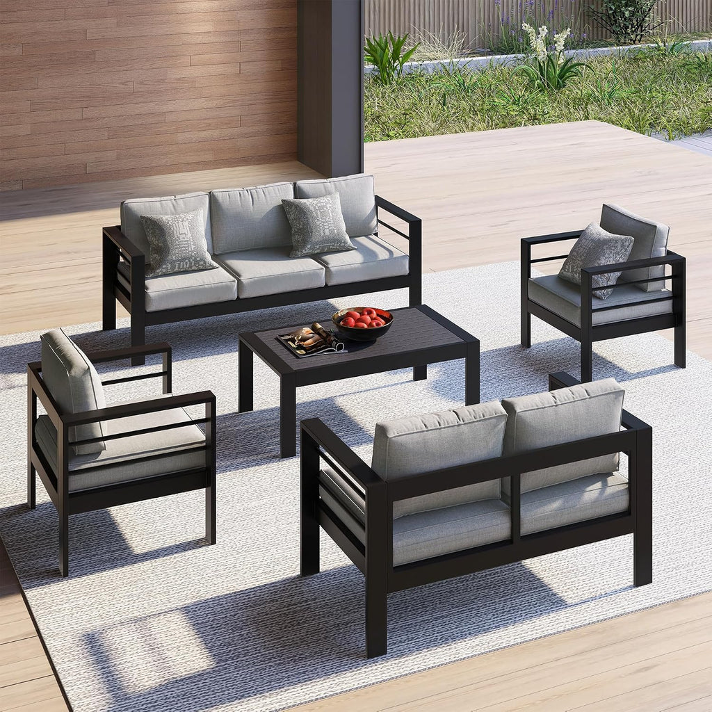 Light Grey Aluminum Patio Loveseat Olefin Cushions