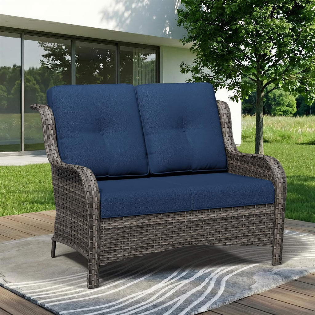 PE Rattan Wicker Patio Loveseat Olefin Cushions