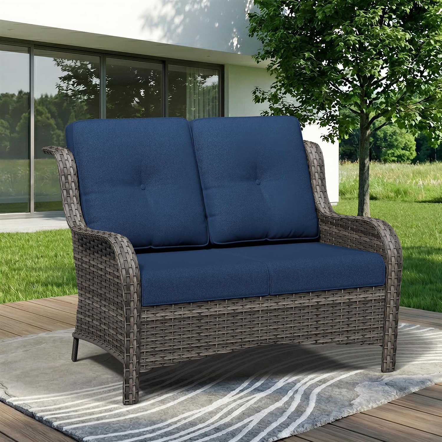 PE Rattan Wicker Patio Loveseat Olefin Cushions