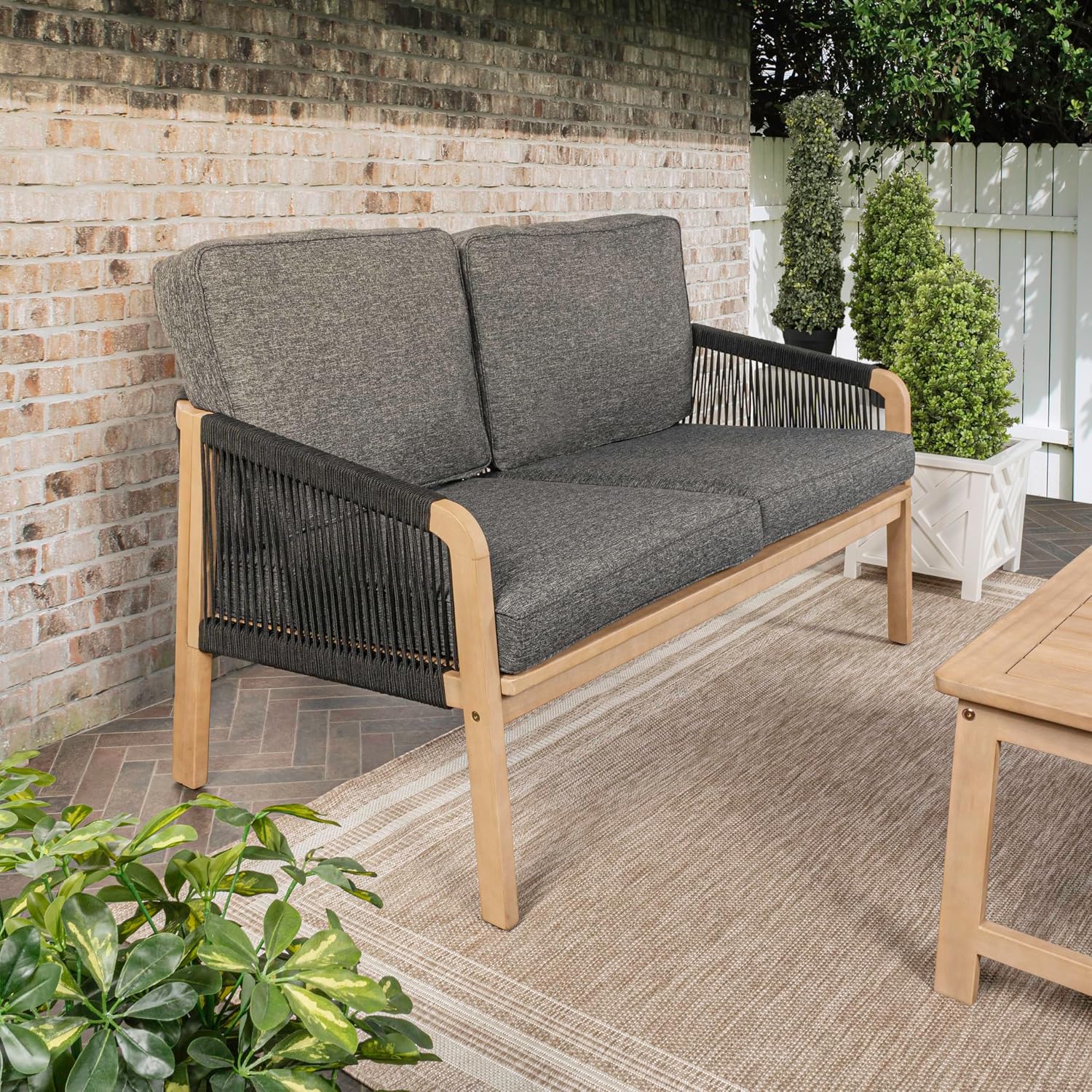 Gray Teak Acacia Loveseat Rope Polyester Cushions