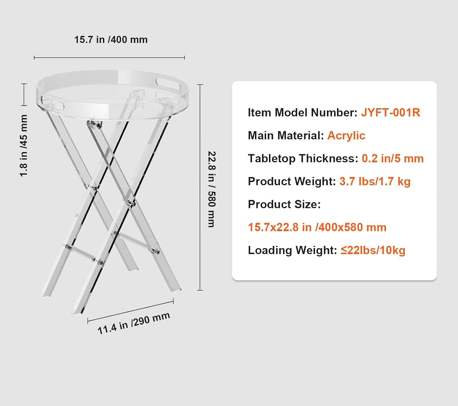 Clear Acrylic Folding Side Table X Leg Design